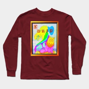 Rainbow Dinosaur Cat Coloring Book Collage Framed Art Drip Y2K Design Long Sleeve T-Shirt